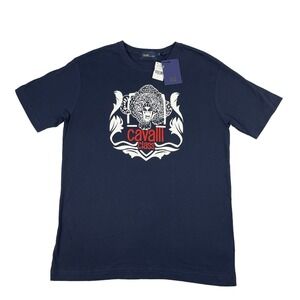 Cavalli Class Mens Blue Jaguar Graphic Cotton T Shirt RXT61P Size S NWT